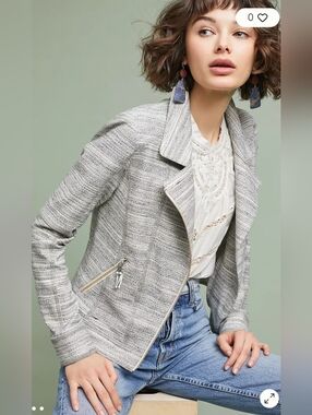 Anthroplogie Caitlin Knit Moto Woven Gray Zip-Front Women's Jacket